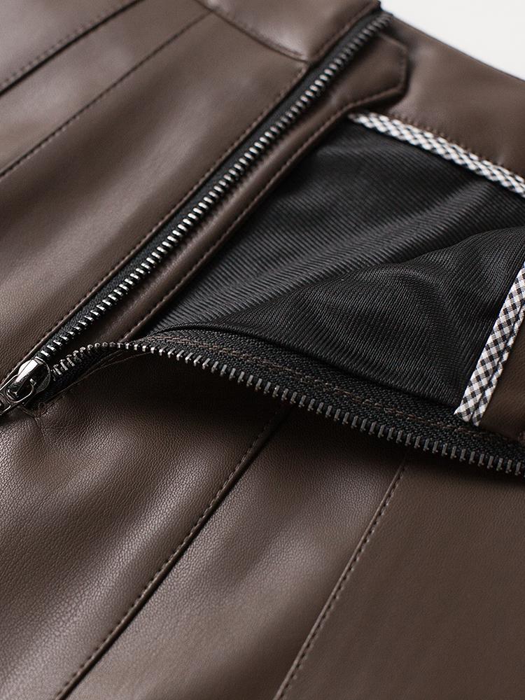 Women's Cross-Strap Leather A-line Skirt - Mid-length, High-waist, Slimming Umbrella Design, Fashionable Wide Hem, 2025 Autumn/Winter Collection.