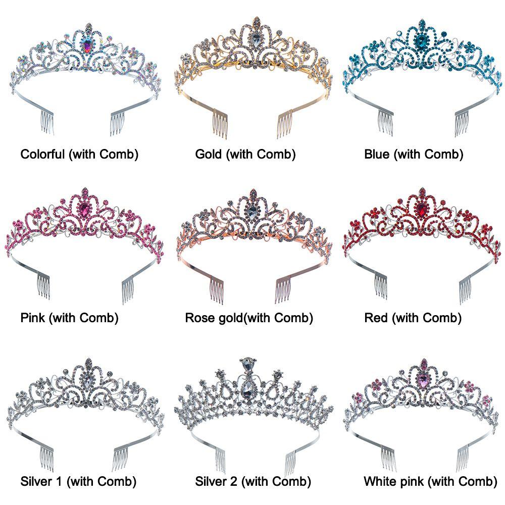 Bridal Hair Accessories Princess Rhinestone Crown with Combs Crystal Headband Silver Tiara Crown