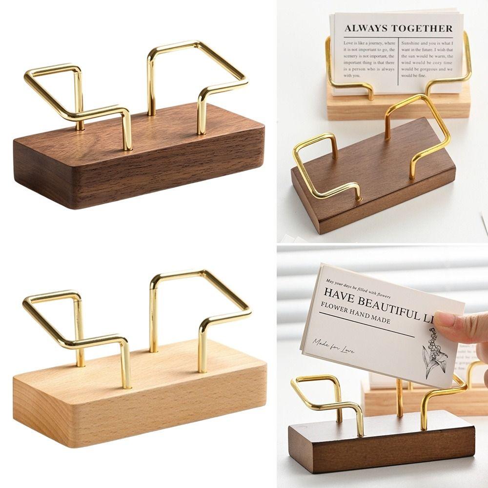 Multiple Styles Business Card Holder Metal Wood Combined Desk Card Display Rack Reception