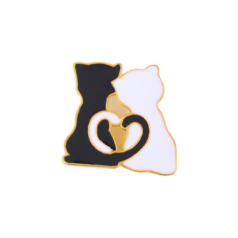Unique Animal Couple Cat Enamel Lapel Pin Stylish Brooch For Fashionable Cat Lovers
