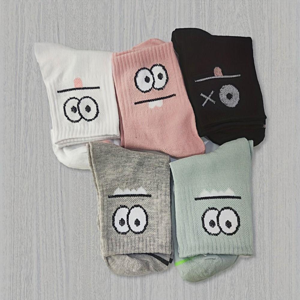 5 пар носков с граффити-артом, носки до середины голени, носки до щиколотки, носки с рисунком средней длины, женские