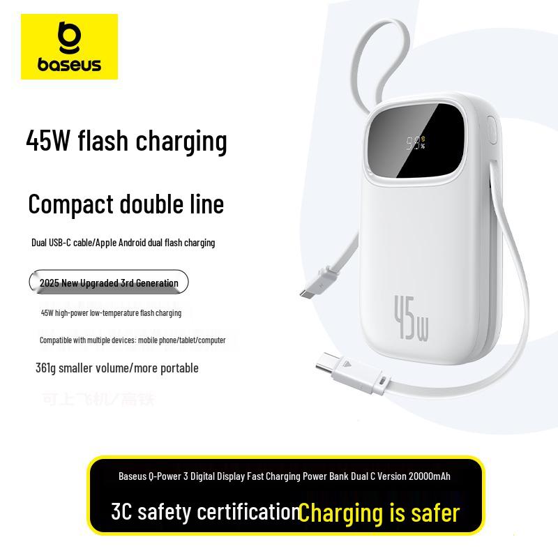 Baseus Power Bank 45 Вт 20000 мАч со встроенными двойными кабелями USB-C