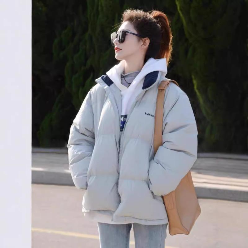 Orange down jacket women's short stand-up collar new winter tide brand loose couple bread jacket thickened
