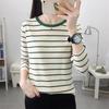 "Women's Plus Size Long-Sleeve Striped Cotton T-Shirt"