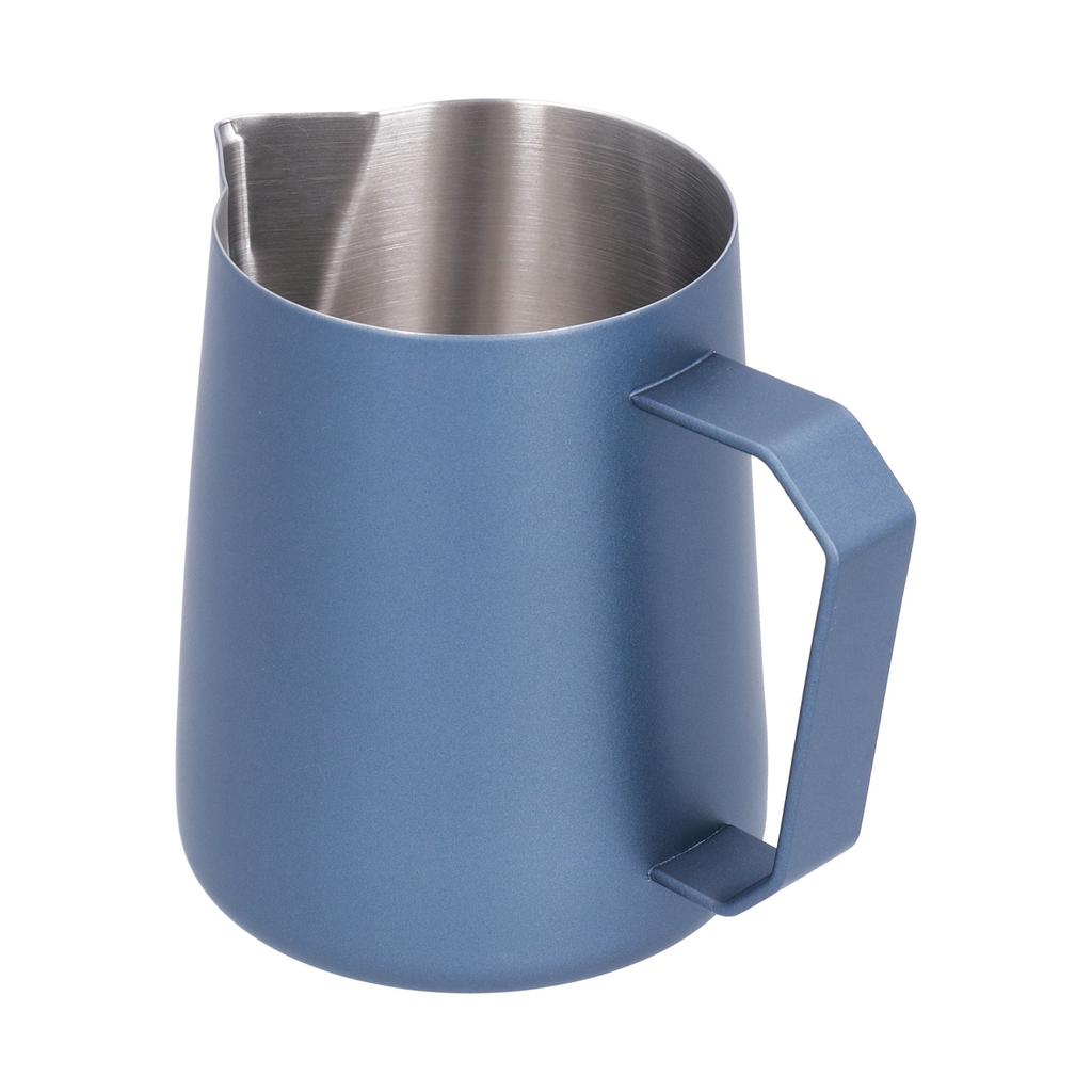 Latte Cup Pointed Spout 304 Stainless Steel Durable Milk Frothing Pitcher with Angled HandleBlue 600ml(without Label)