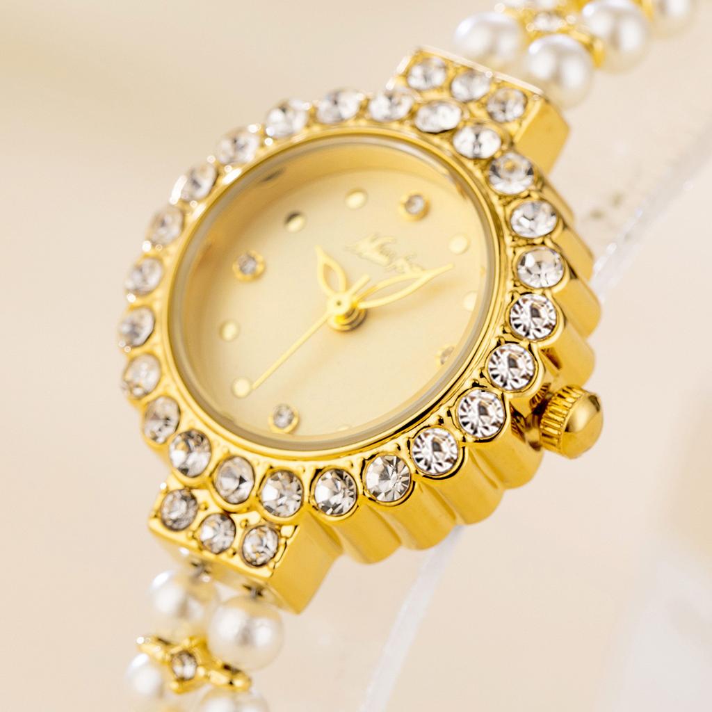 MISSFOX-Romantic Temperament женские часы с бриллиантами, высококачественный нишевый браслет с жемчугом, водонепроницаемые кварцевые часы