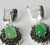 Новая пара серег-подвесок из натурального зеленого кварцита 925 пробы с марказитом