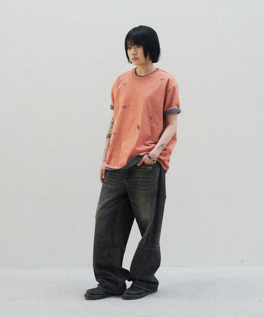 SLOWACID Washed Stamp Short Sleeve T-Shirt [Orange]