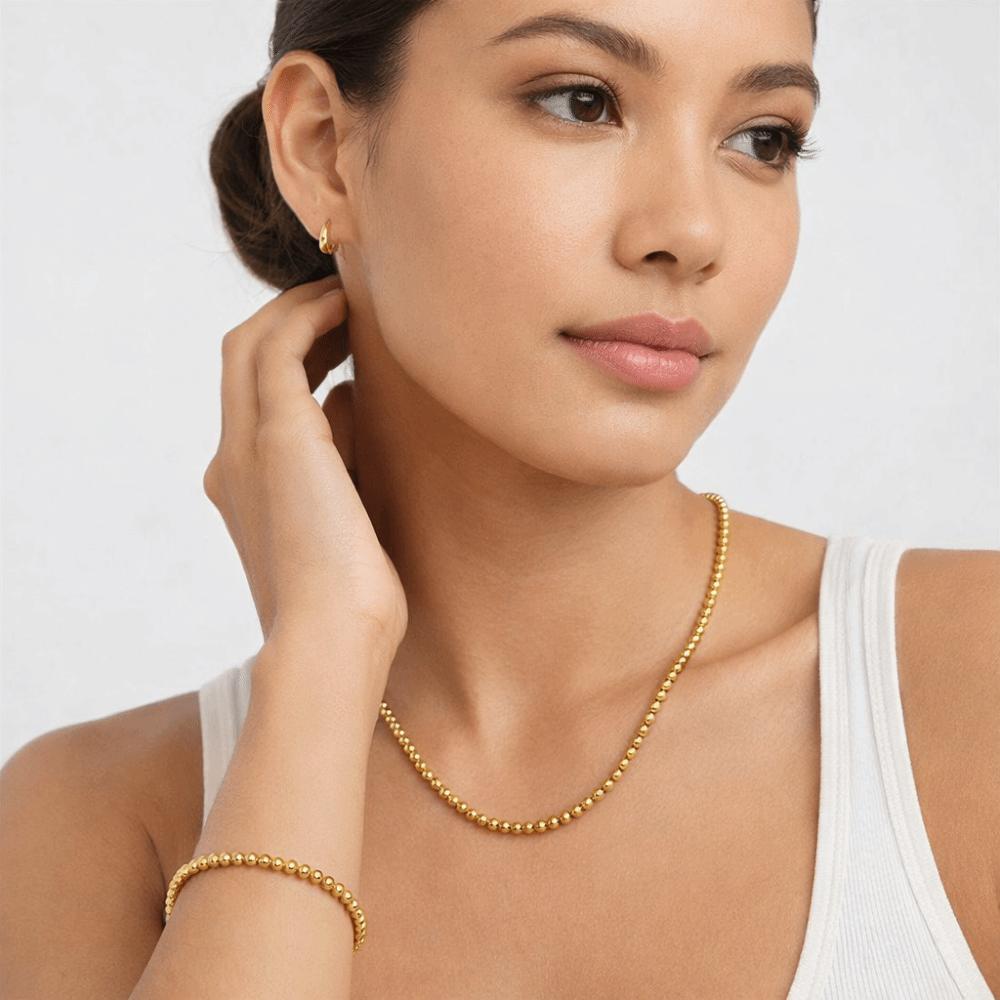 Round Gold-plated Necklace Oriental Charm Golden Hand Chain Aesthetic Bead Bracelet Couple