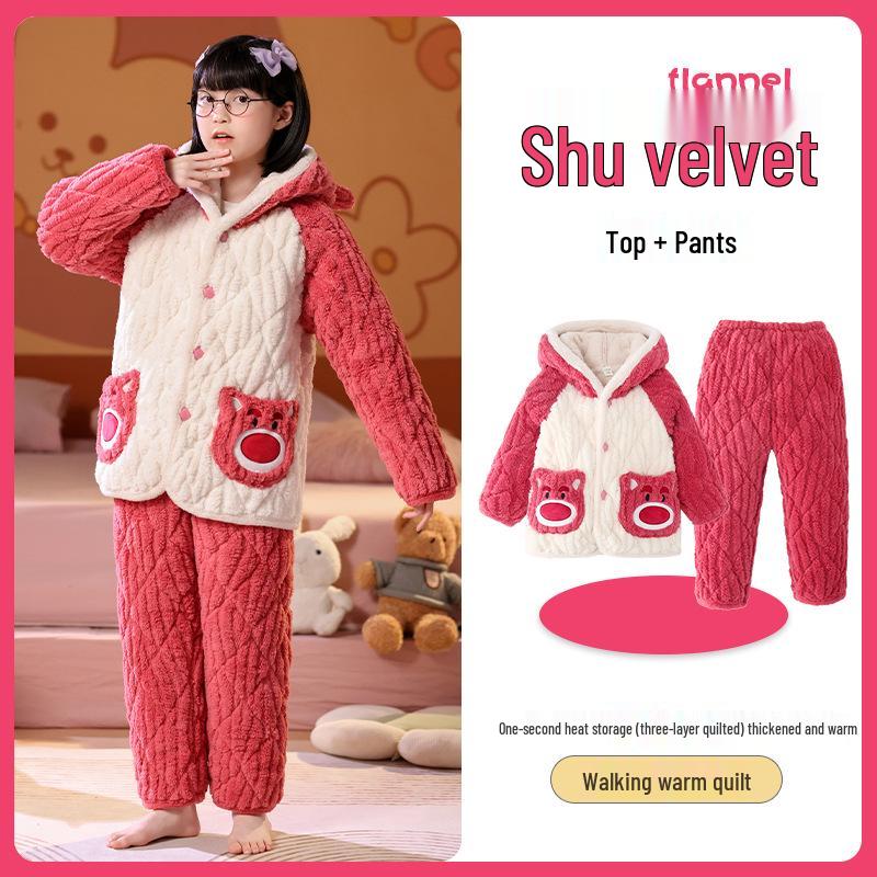 Зимний детский стеганый фланелевый пижамный комплект с флисовой подкладкой для мальчиков, девочек и малышей, семейный matching set