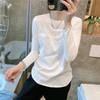 Белая футболка с длинными рукавами для женщин на осень и зиму, женская одежда, утолщенная внутренняя часть, рубашка, топ средней длины