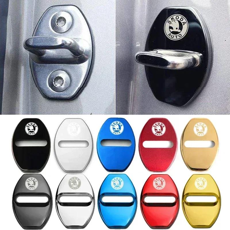 YSAG7 Car Door Lock Cover for SKODA Emblem Octavia Superb Kodiaq Fabia Rapid Spaceback Karoq Yeti Kamiq Metal Sticker Badge Decoration
