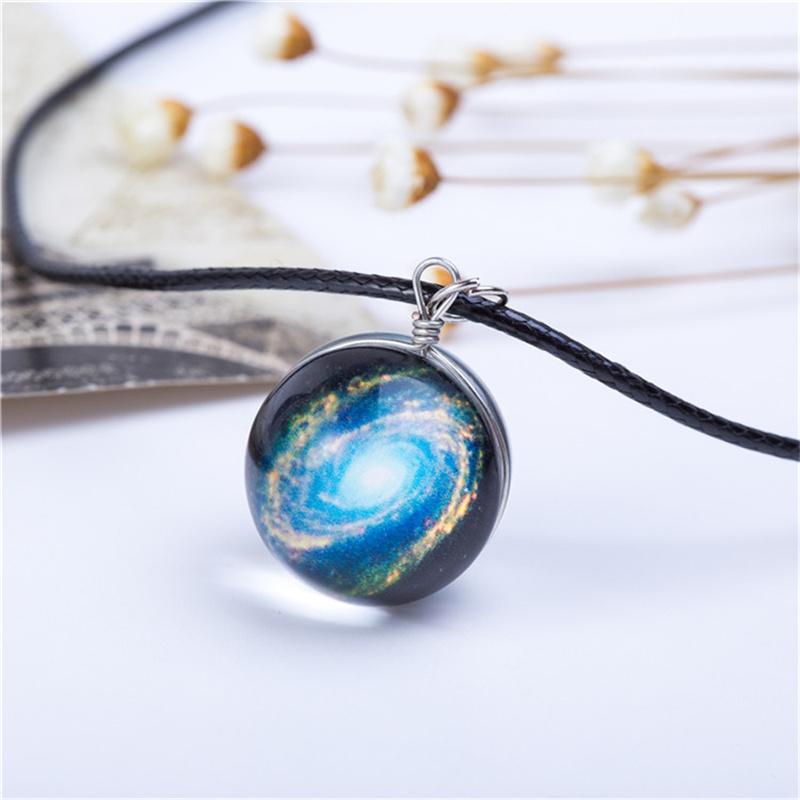 Ожерелья Duplex Planet Crystal Stars Ball Glass Galaxy Pattern Кожаная Цепочка Подвески Макси Ожерелье Для Женщин Подарок Подруге
