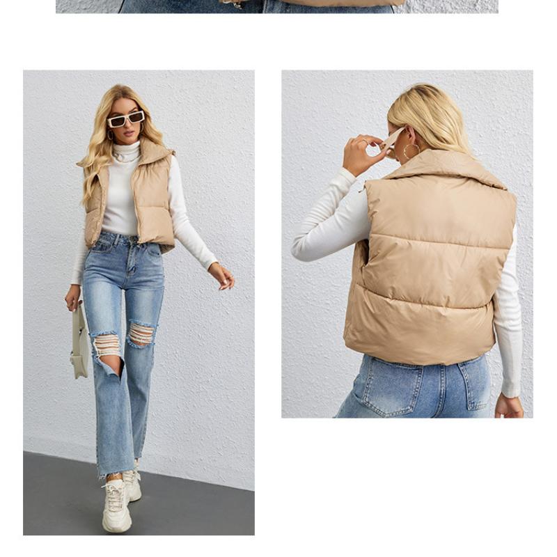 Жилет женский осенне-зимний однотонный ветрозащитный теплый жилет на шнурке с воротником-стойкой, куртка без рукавов
