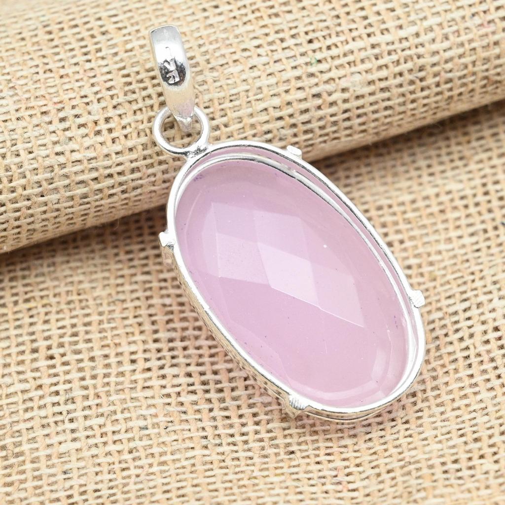 Граненый розовый халцедон Твердый стерлинговый серебристый стерлинговый серебристый стерлинговый серебристый 925 ручной работы Красивый кулон Ювелирные изделия