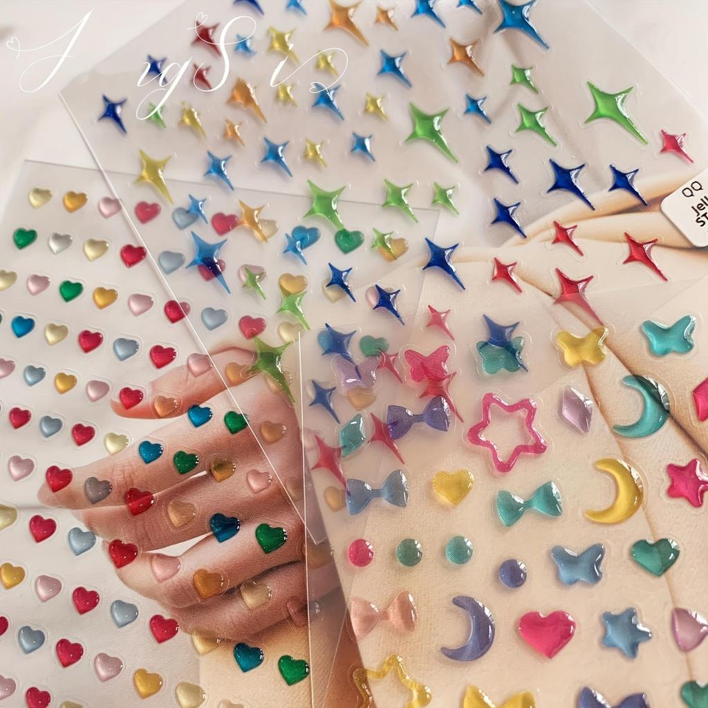 1 шт. Креативная трехмерная рельефная звезда сердце желе декоративная паста музыкальный фестиваль украшение для лица паста милое сердце украшение для ногтей