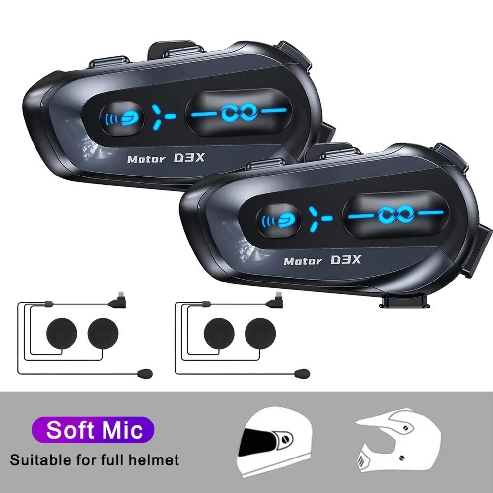 600M Intercom Bluetooth 5.3 EDR Helmet Headset with Music Sharing Motorcycle Wireless Earphone Hands-free Call Anti-interference Headphone for 6 Rider