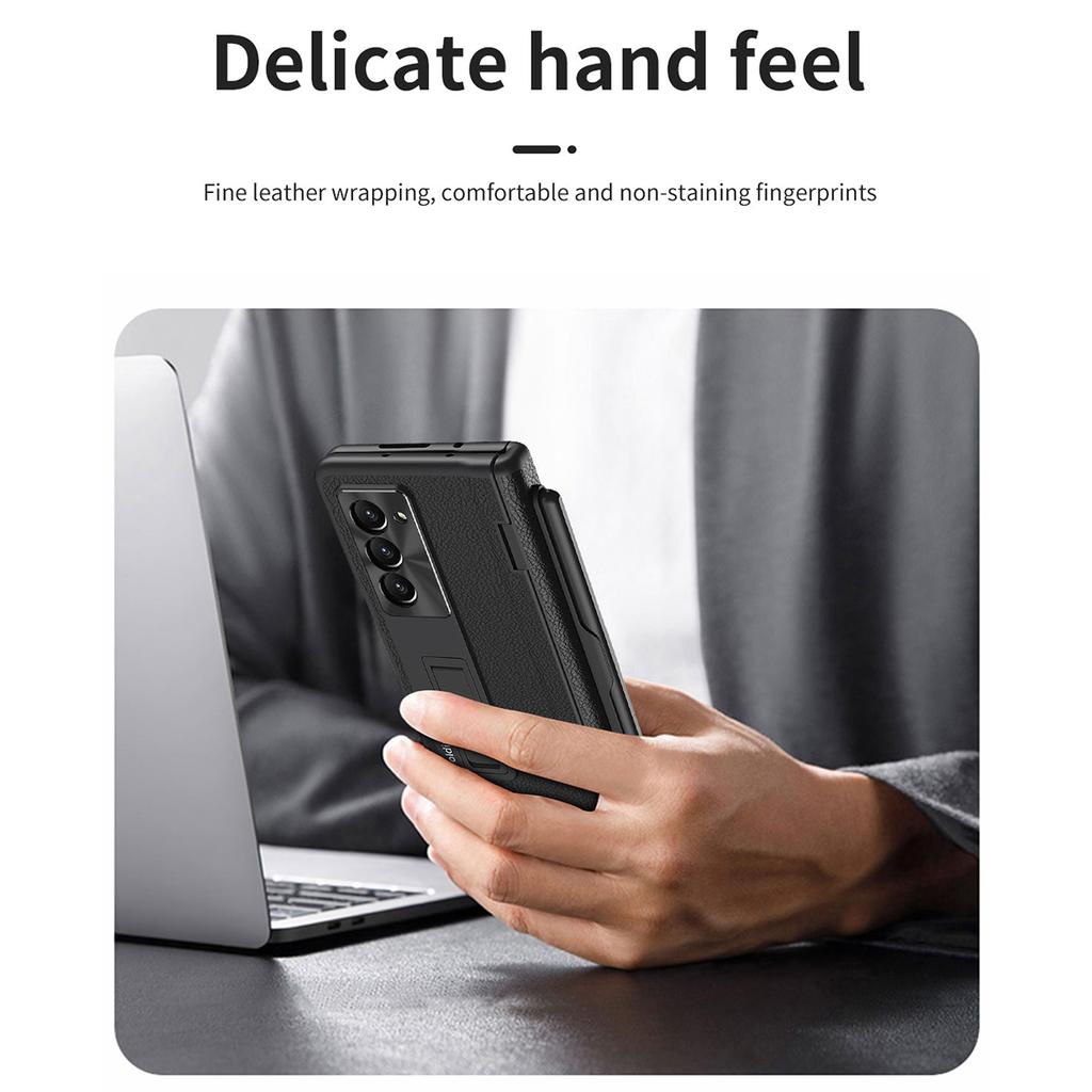 Чехол-подставка для Samsung Galaxy Z Fold6 5G, кожаный+ПК, чехол для телефона со стилусом и защитной пленкой из закаленного стекла