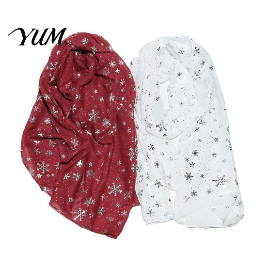 Holiday Gathering Accessory Glitter Sparkly Foil Snowflake Print Scarf for Women, Christmas Warm Neck Theme Shawl Wrap, Fall Winter Lightweight