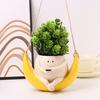 Качающийся цветочный горшок из смолы с подвесной головкой в виде лица, желтый цветочный горшок с дренажным отверстием для суккулентных комнатных и уличных растений