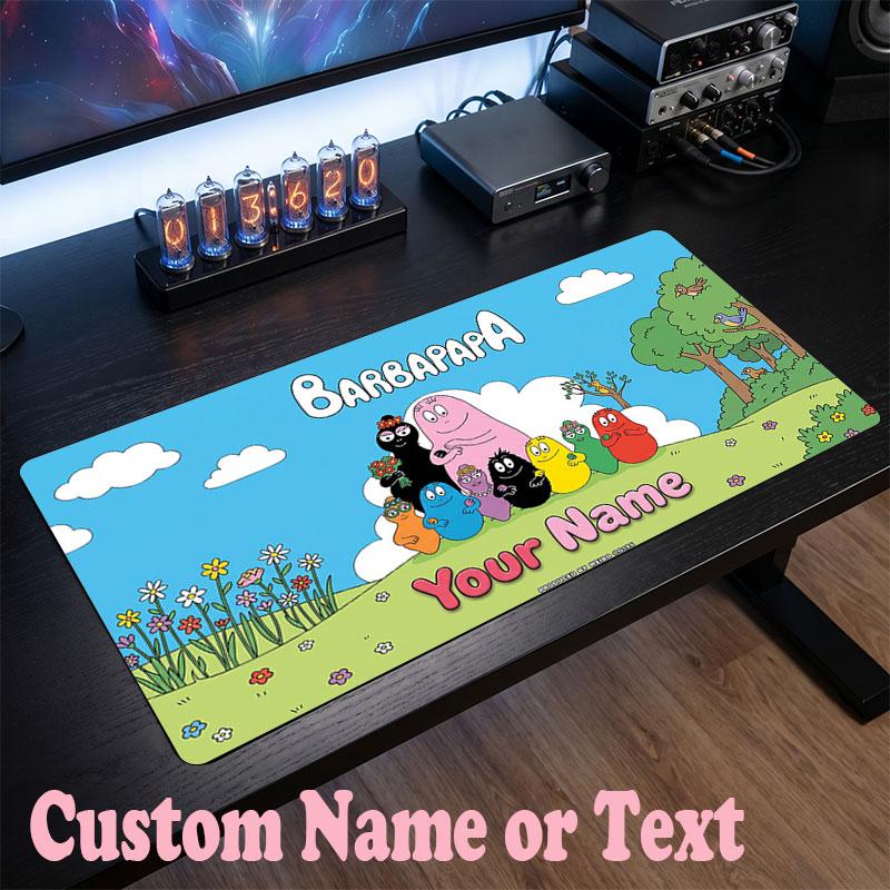 Barbapapa Customized Name Text Mouse Pad, Large Desk Mouse Mat Personalized Home Office Present