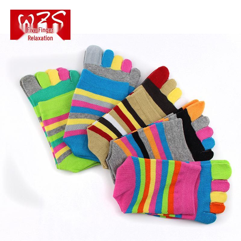 Женские цветные хлопковые носки до середины икры с пятью пальцами - Влагоотводящие, стиль носка для всех сезонов