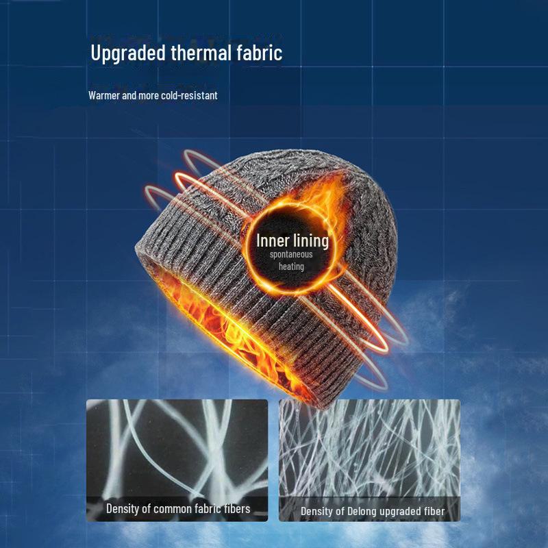«Мужская зимняя вязаная шапка из шерсти и бархата»: Теплый, плотный и идеально подходит для пап среднего и пожилого возраста.