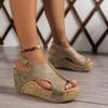 Large Size Sandals Women's New Women's Wedge Heel Fish Mouth Thick Sole Rivet Sandals