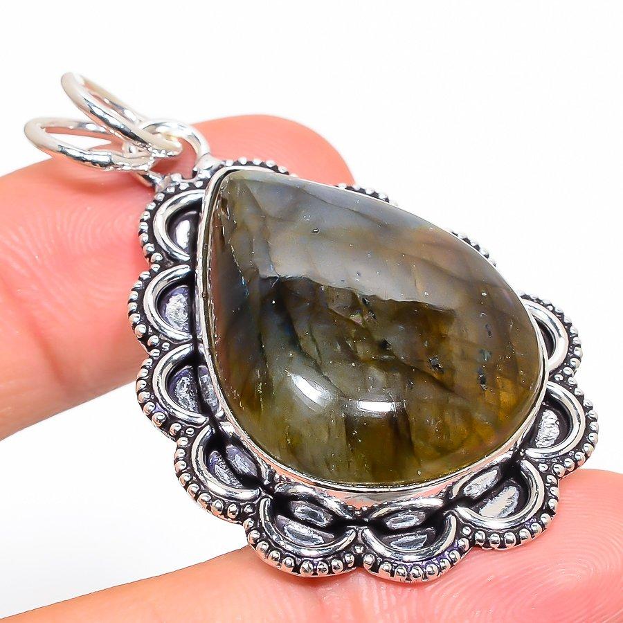 Labradorite Handmade 925 Sterling Silver Jewelry Pendant 2.13" A7t19