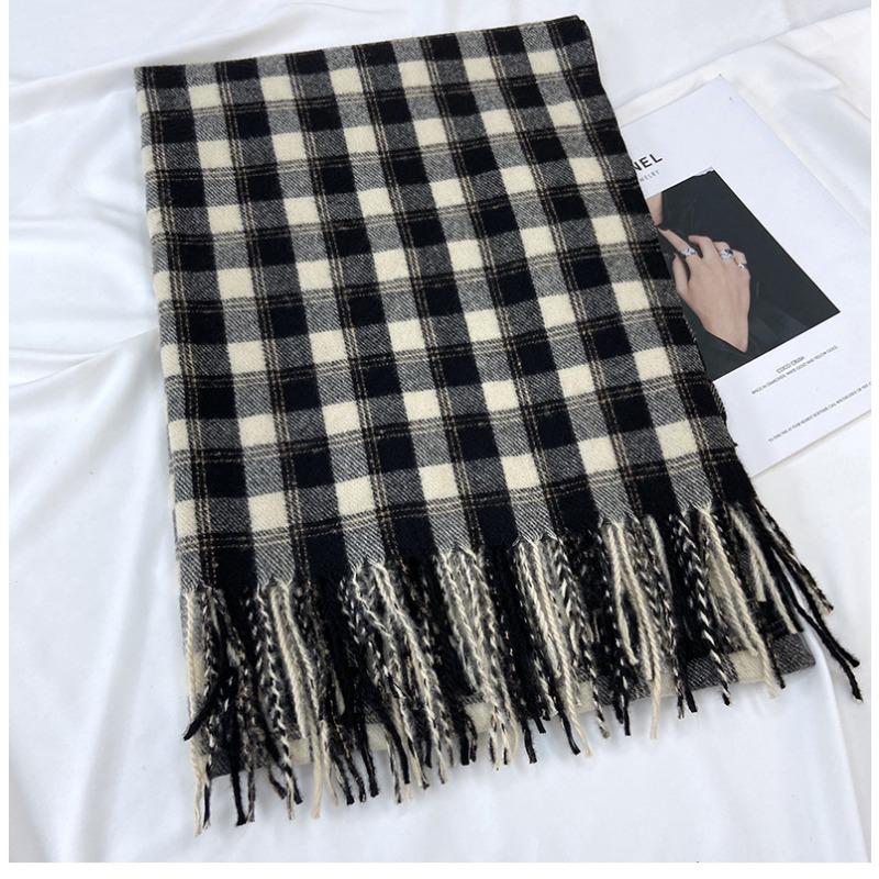 Клетчатый шарф Женский Осенне-зимний Новый Теплый Шарф-шаль с бахромой Теплый Ветрозащитный Шарф на шею Повседневный Уличный