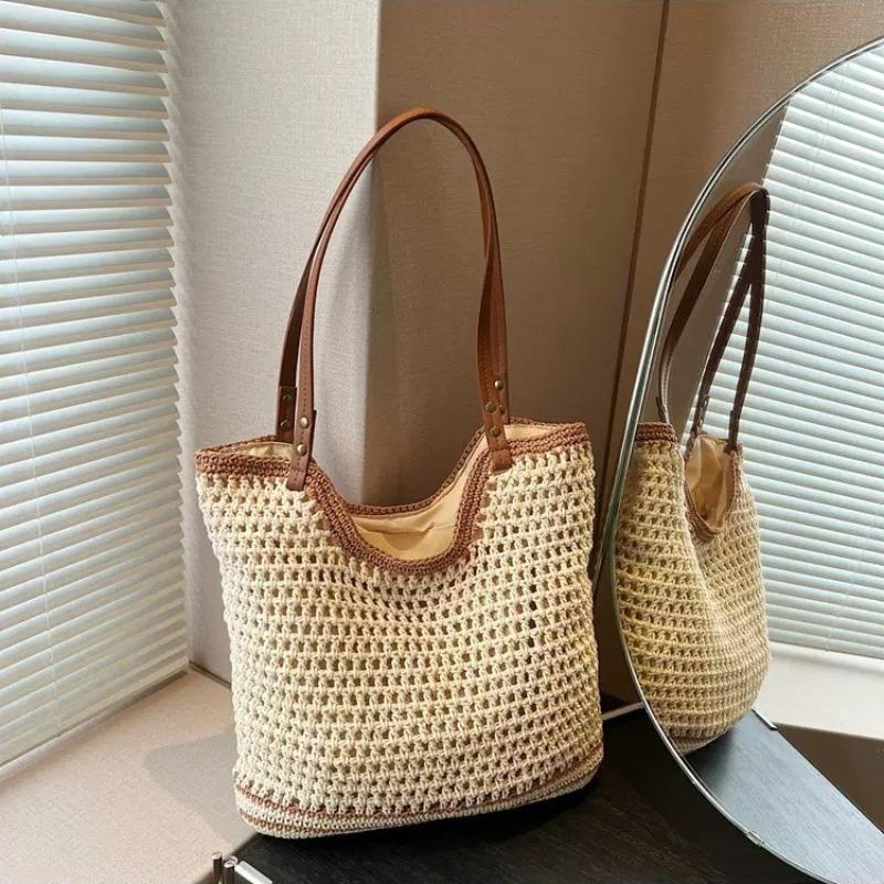 Large Capacity Hand-woven Bag Women's New Versatile Straw Woven Bag Leisure Vacation Shoulder Beach Tote Bag