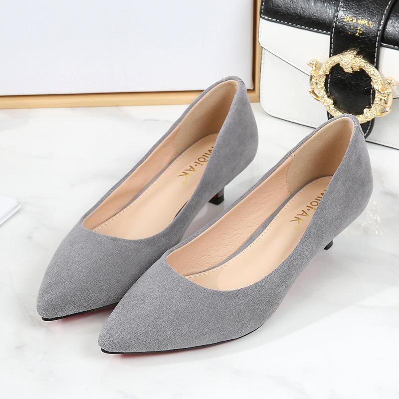 Spring High Heels New Cashmere Women's Shoes Work Shoes Women's Black Pointed Low Heels Women's Stiletto