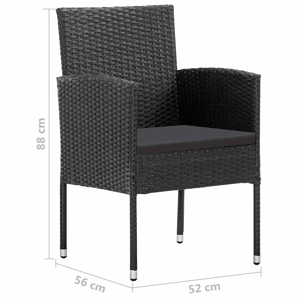 Garden Chairs with Cushions in Black 2 pcs. Black Poly Rattan