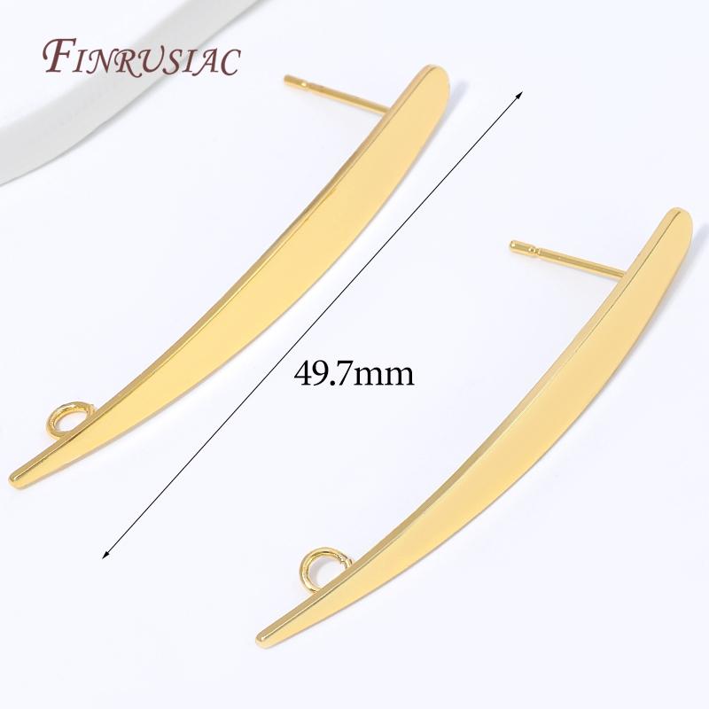 18K Gold Plated Curved Bar Stud Earring Posts, Long Line Earring Base with Loop For DIY Jewelry Making Supplies Earring Blanks