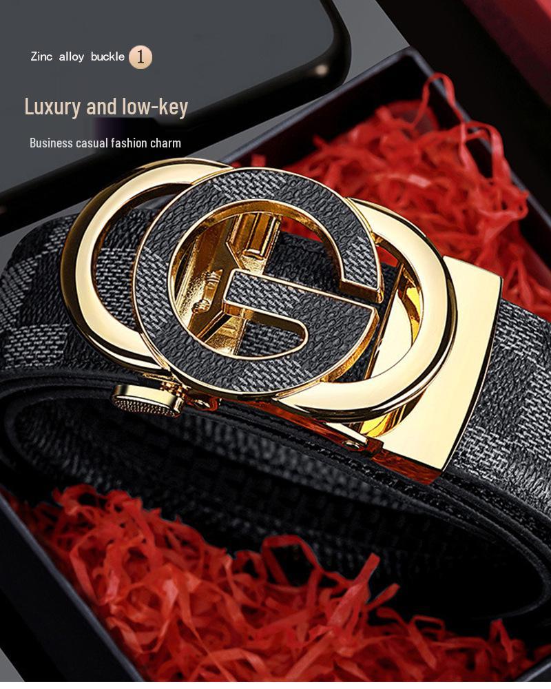 Men's Genuine Leather Belt with G Letter Automatic Buckle - Trendy Business Style for Young Men