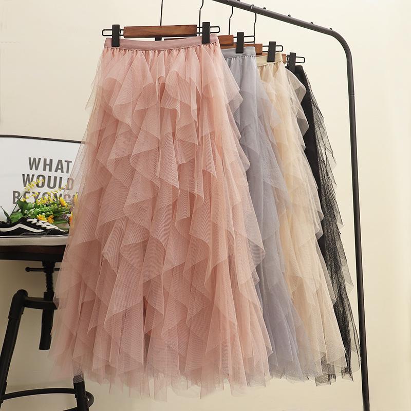 Irregular Mesh Women's Skirt Autumn/Winter 2025: Multi-Layer Cake Puffy Long Skirt, Super Fairy Temperament Dress