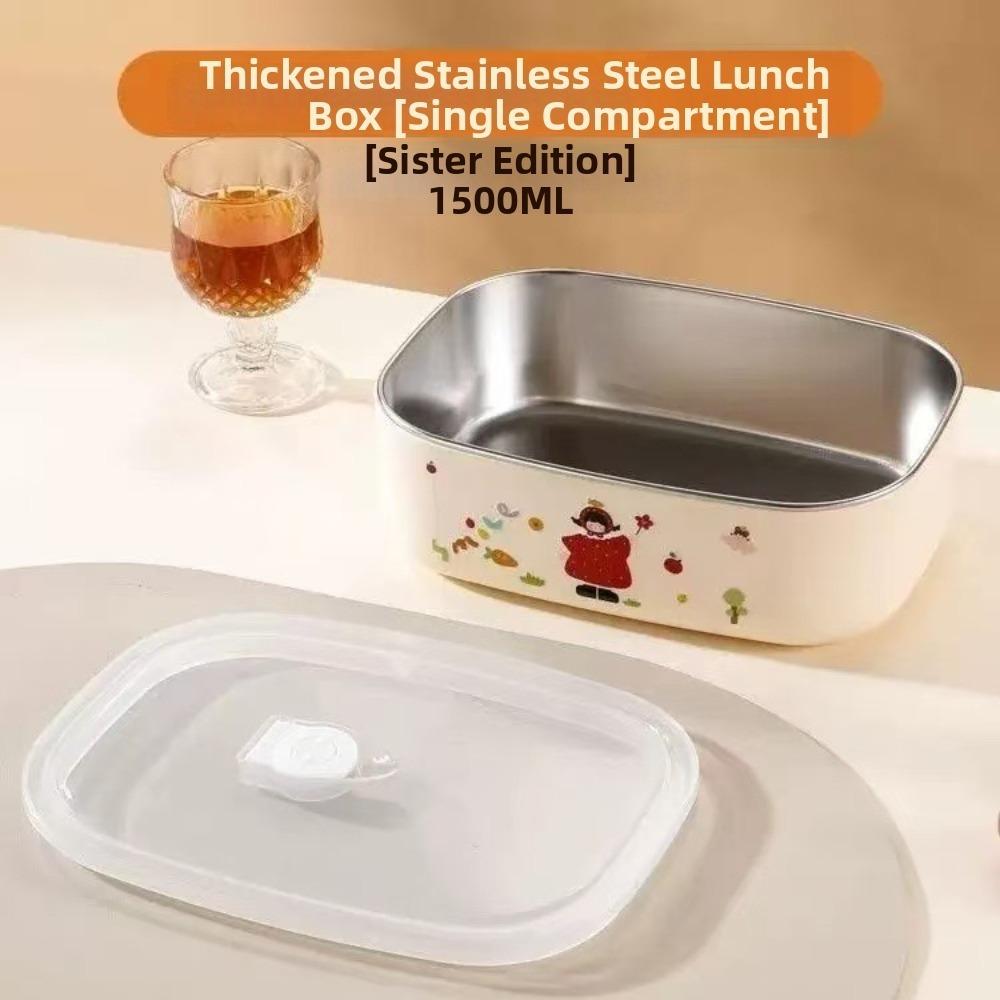 1500ML Meal Container Clear Lid Food Storage Container Stainless Steel Lunch Box Daily Meal Prep