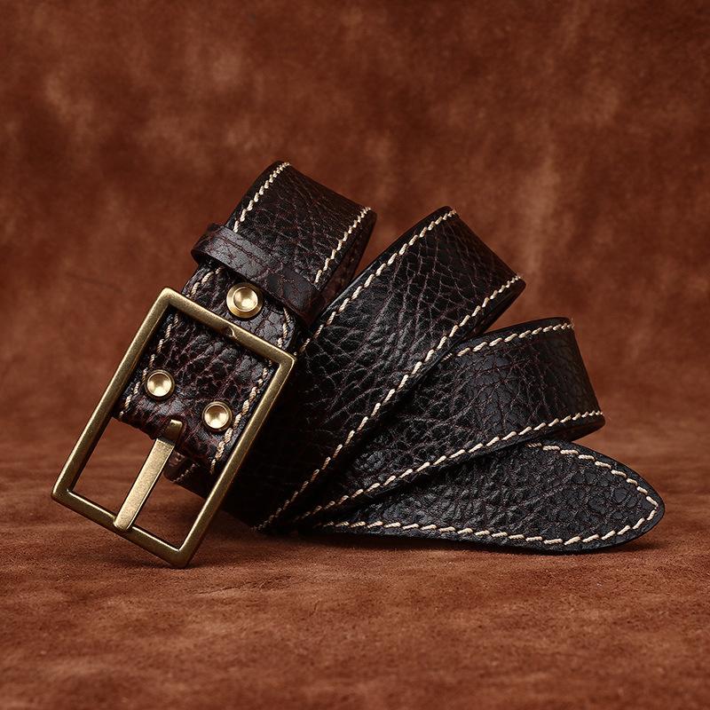 Утолщенный Ретро Тисненый Тренд Универсальный Кожаный Ремень Мужской Первый Слой Коровья Кожа Бизон Кожаный Узор Джинсовый Ремень Мужской