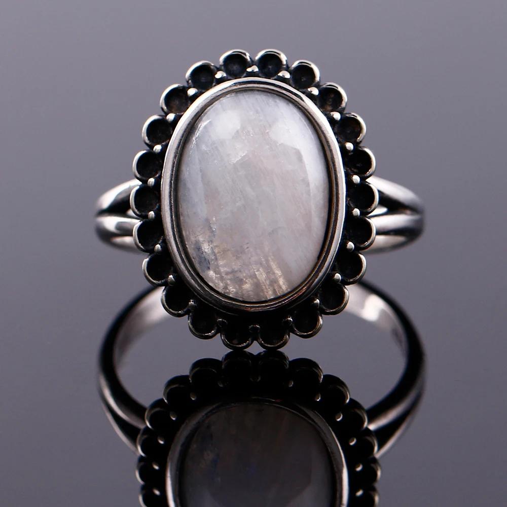 Круглые Овальные Большие Натуральные Лунные Камни Кольца Женские S925 Серебряные Кольца Подарки Винтажные Тонкие Ювелирные Изделия