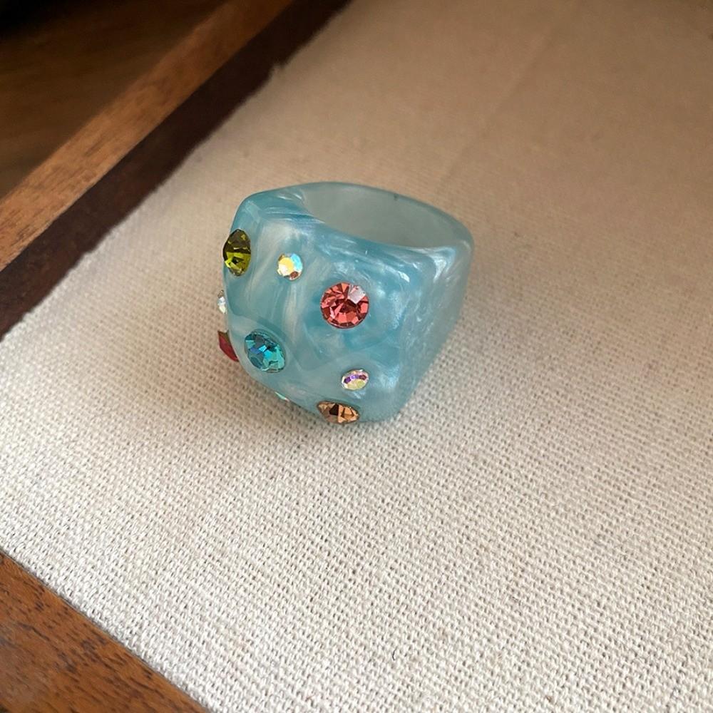 Геометрическое кольцо конфетного цвета Корейский стиль Большое однотонное кольцо-купол Кольцо из смолы со стразами Ювелирные изделия Подарки