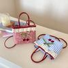 Polka Dot Lace Plaid Handbag Bowknot Sweet Crossbody Bag Portable Lattice Cherry Handbag  Women
