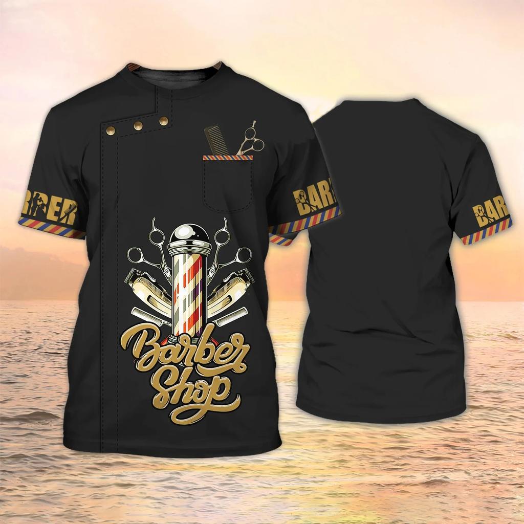 Hot Barbershop Men's T-shirt Top 3D Printing Short Sleeve Pullover Men's Summer Fashion Cool T-shirt