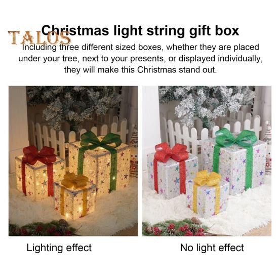 3 шт. Рождественские светящиеся подарочные коробки с функцией памяти, портативные светящиеся подарочные коробки на батарейках, рождественские украшения