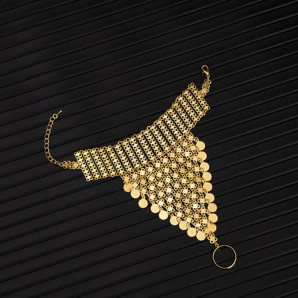 Exotic Ethnic Style Finger Bracelet Thai Hollow Geometric Bracelet Golden Tassels Bracelet Wedding