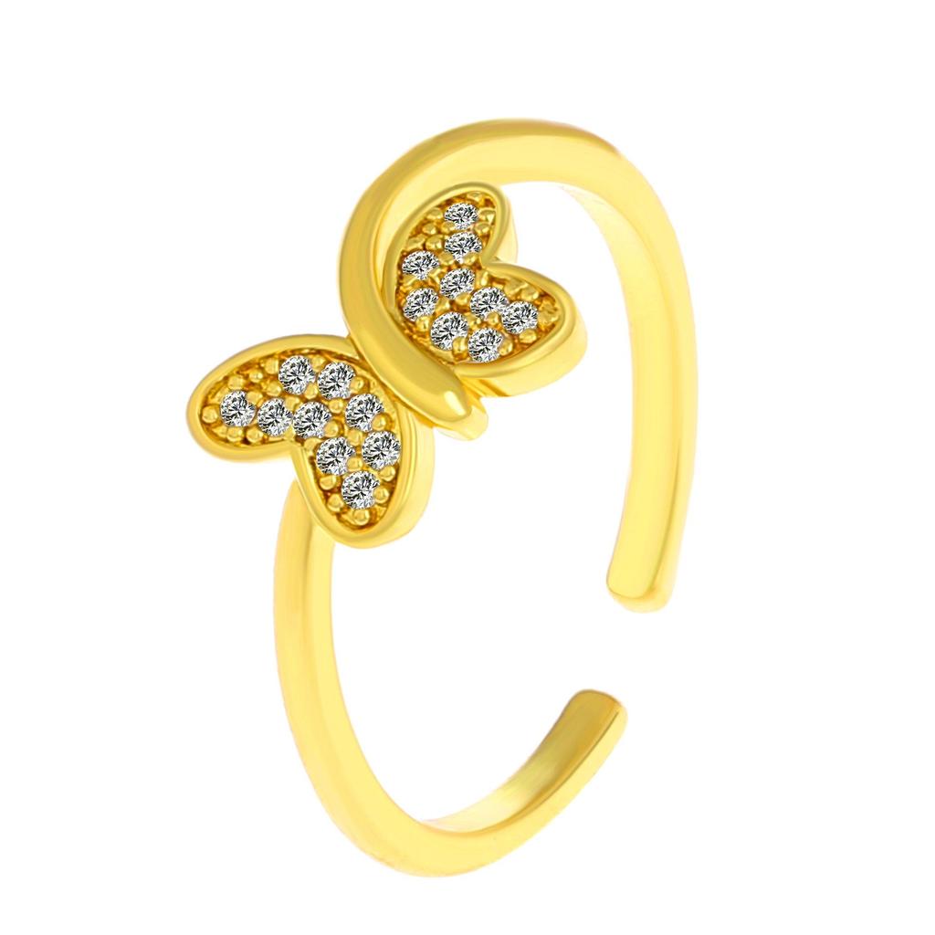 Elegant Geometric Butterfly Ring with Zircon Inlay - Adjustable Double-Layer Design for Women