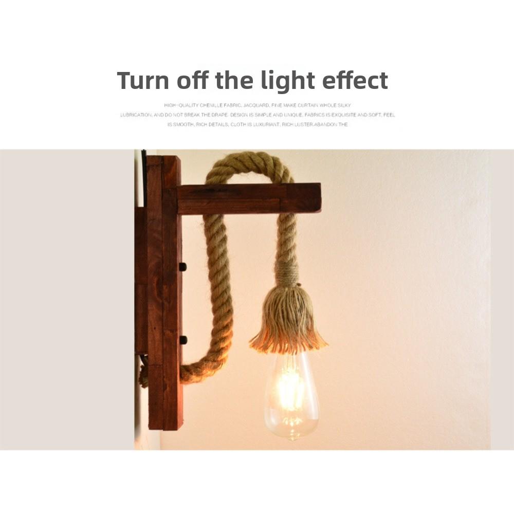 20cm American Lamps Wood Wall Lamp Decorative Lamp Wood Pastoral Stairs Restaurant Coffee Room Tearoom Retro Hemp Rope Wall Lamp