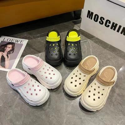 Слипоны с сумкой на платформе, увеличивающие рост, женские летние перфорированные туфли, износостойкие, универсальные, на толстой подошве, парные комнатные пляжные туфли