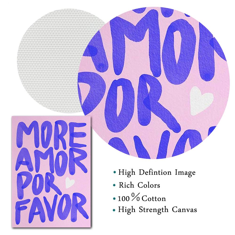 Максималистский More Amor Por Favor красочный эклектичный синий розовый любовь цитата настенная живопись холст живопись постер для гостиной домашний декор
