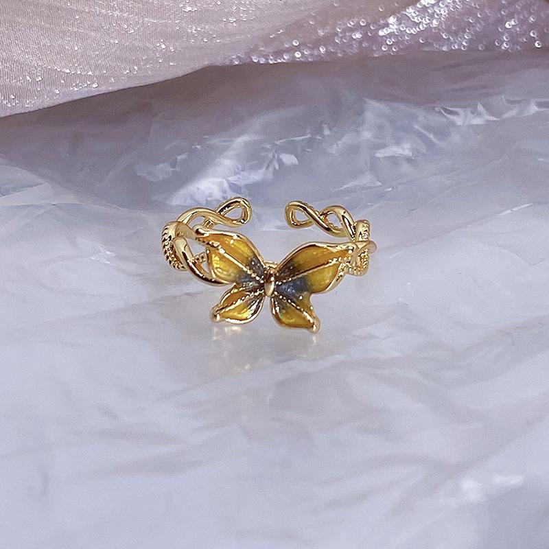 Enamel Color Gradual Change Color Butterfly Open Ring Palace Style Temperament Advanced Sense Light Luxury Personality Ring Woman