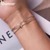 BAMOER 925 Sterling Silver Simple Double Layer Bracelet for Women Adjustable Lock Chain Heart Bracelet Fine Jewerly Wedding Gift